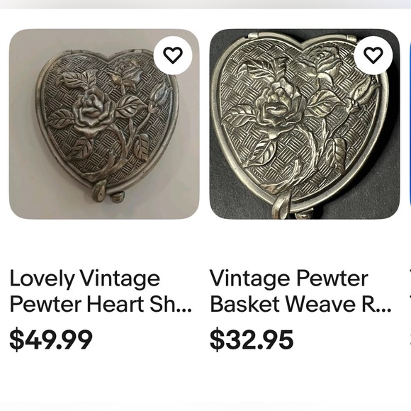 Vintage Ornate Heart Shaped Compact Mirror and Place For A Picture - Picture 4 of 4